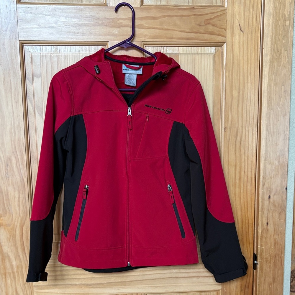 Free Country Red and Black Hooded Soft Shell Jacket
